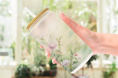 Glass Can Wrap Watercolor Spring Greenery Sublimation artnoy 