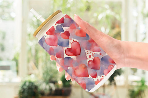 Glass Can Wrap Watercolor Texture Heart Sublimation artnoy 