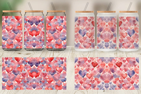Glass Can Wrap Watercolor Texture Heart Sublimation artnoy 