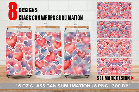 Glass Can Wrap Watercolor Texture Heart Sublimation artnoy 