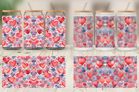 Glass Can Wrap Watercolor Texture Heart Sublimation artnoy 