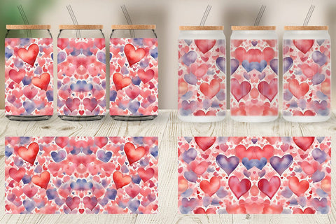 Glass Can Wrap Watercolor Texture Heart Sublimation artnoy 