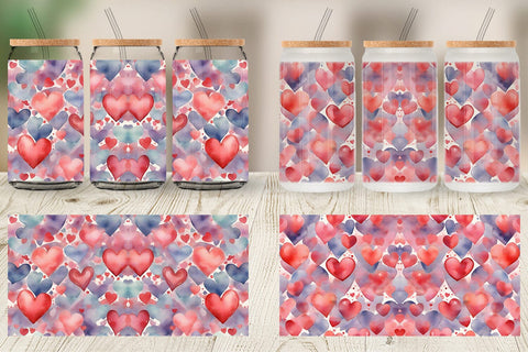 Glass Can Wrap Watercolor Texture Heart Sublimation artnoy 