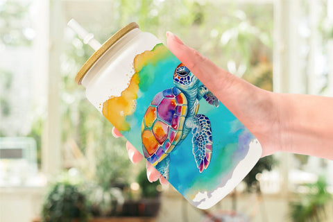 Glass Can Wrap Watercolor Turtle Sublimation artnoy 