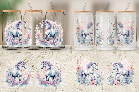 Glass Can Wrap Watercolor Unicorn Sublimation artnoy 