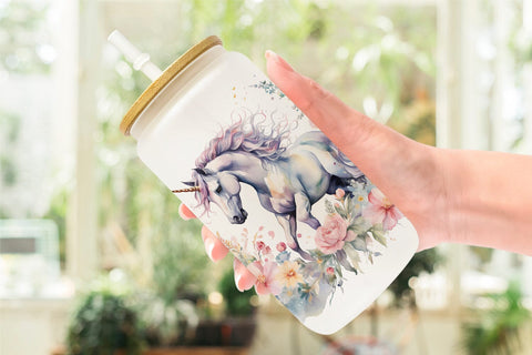 Glass Can Wrap Watercolor Unicorn Sublimation artnoy 