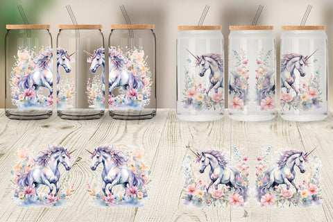 Glass Can Wrap Watercolor Unicorn Sublimation artnoy 