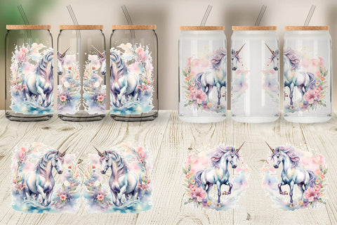 Glass Can Wrap Watercolor Unicorn Sublimation artnoy 