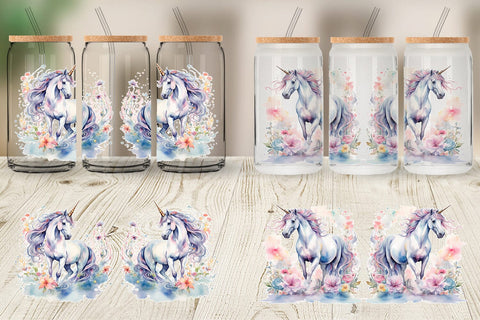 Glass Can Wrap Watercolor Unicorn Sublimation artnoy 