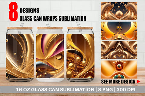Glass Can Wrap Wave Liquid Gold Sublimation artnoy 