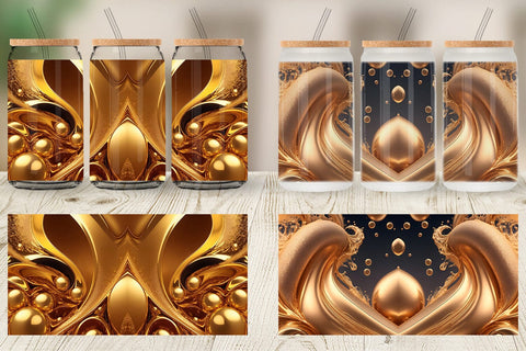 Glass Can Wrap Wave Liquid Gold Sublimation artnoy 