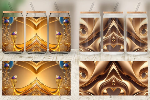Glass Can Wrap Wave Liquid Gold Sublimation artnoy 
