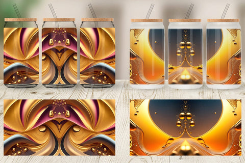 Glass Can Wrap Wave Liquid Gold Sublimation artnoy 