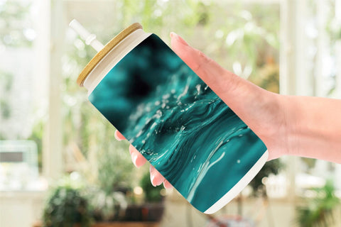 Glass Can Wrap Wavy Turquoise Fluid Sublimation artnoy 