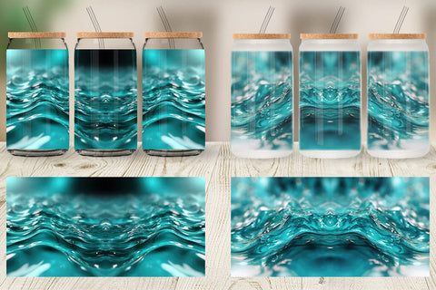 Glass Can Wrap Wavy Turquoise Fluid Sublimation artnoy 