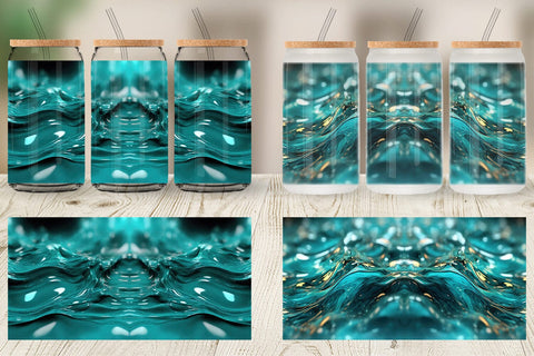 Glass Can Wrap Wavy Turquoise Fluid Sublimation artnoy 