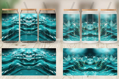 Glass Can Wrap Wavy Turquoise Fluid Sublimation artnoy 