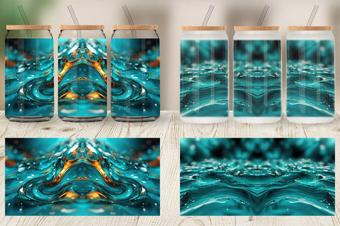 Glass Can Wrap Wavy Turquoise Fluid Sublimation artnoy 