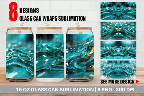 Glass Can Wrap Wavy Turquoise Fluid Sublimation artnoy 