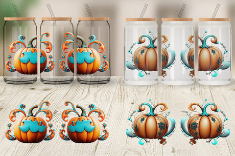 Glass Can Wrap Whimsical Pumpkin Sticker Sublimation artnoy 