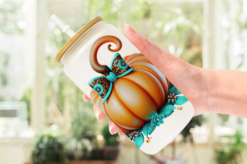 Glass Can Wrap Whimsical Pumpkin Sticker Sublimation artnoy 