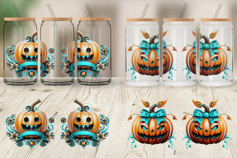 Glass Can Wrap Whimsical Pumpkin Sticker Sublimation artnoy 