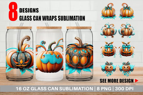 Glass Can Wrap Whimsical Pumpkin Sticker Sublimation artnoy 