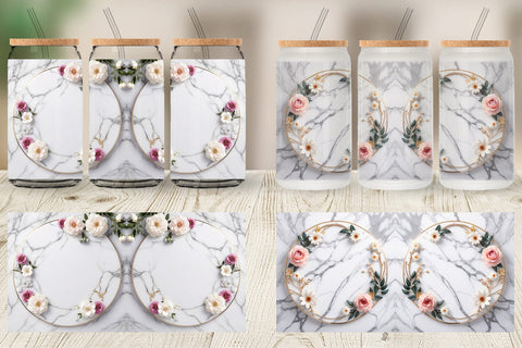 Glass Can Wrap White Marble with Flower Sublimation artnoy 