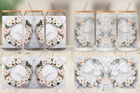 Glass Can Wrap White Marble with Flower Sublimation artnoy 