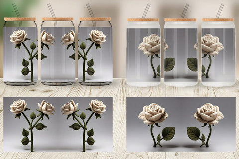 Glass Can Wrap White Rose Embroidery Sublimation artnoy 