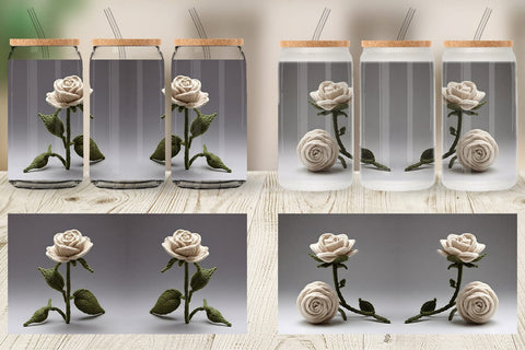 Glass Can Wrap White Rose Embroidery Sublimation artnoy 