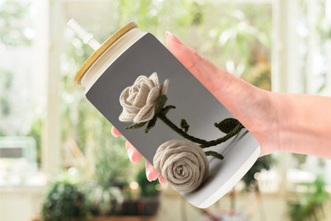 Glass Can Wrap White Rose Embroidery Sublimation artnoy 