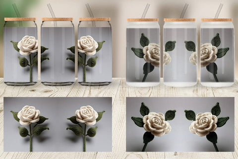 Glass Can Wrap White Rose Embroidery Sublimation artnoy 