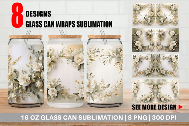 Glass Can Wrap White Wedding Flower Sublimation artnoy 