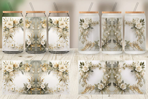 Glass Can Wrap White Wedding Flower Sublimation artnoy 