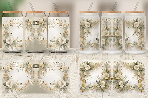 Glass Can Wrap White Wedding Flower Sublimation artnoy 