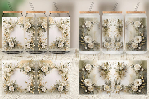 Glass Can Wrap White Wedding Flower Sublimation artnoy 
