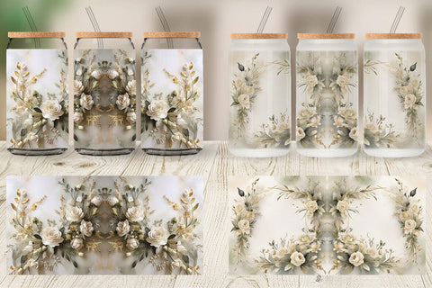Glass Can Wrap White Wedding Flower Sublimation artnoy 