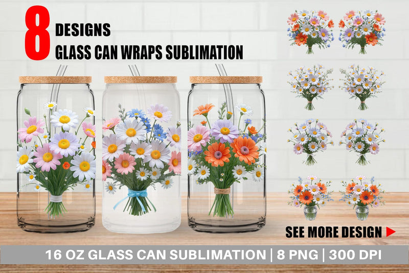 Glass Can Wrap Wildflower Bouquet Sublimation artnoy 