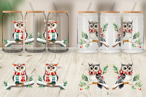 Glass Can Wrap Winter Owl Sublimation artnoy 