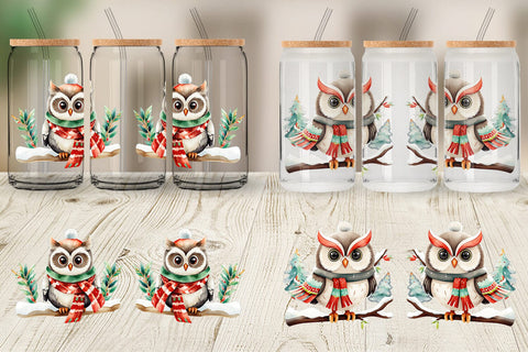 Glass Can Wrap Winter Owl Sublimation artnoy 