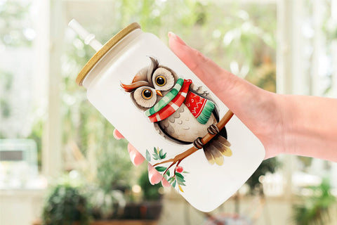 Glass Can Wrap Winter Owl Sublimation artnoy 