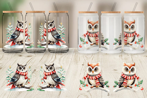 Glass Can Wrap Winter Owl Sublimation artnoy 