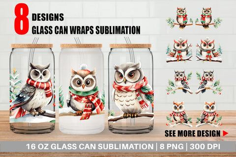 Glass Can Wrap Winter Owl Sublimation artnoy 