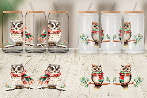 Glass Can Wrap Winter Owl Sublimation artnoy 