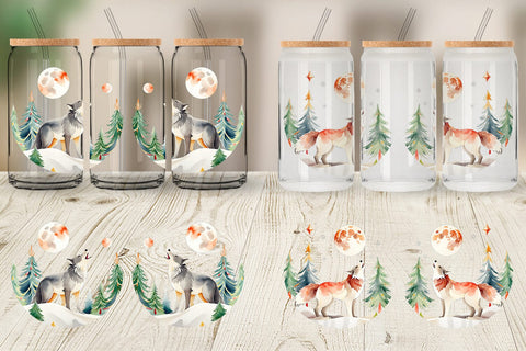 Glass Can Wrap Wolf Howling at Moon Sublimation artnoy 