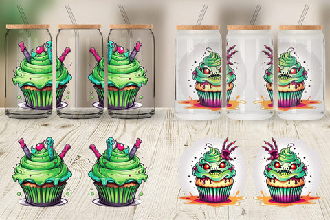 Glass Can Wrap Zombie Cupcake Sticker Sublimation artnoy 