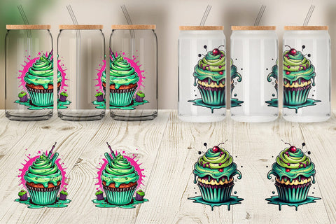 Glass Can Wrap Zombie Cupcake Sticker Sublimation artnoy 