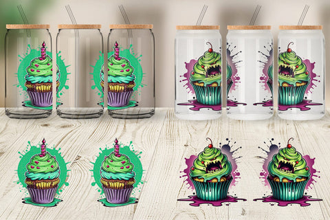 Glass Can Wrap Zombie Cupcake Sticker Sublimation artnoy 