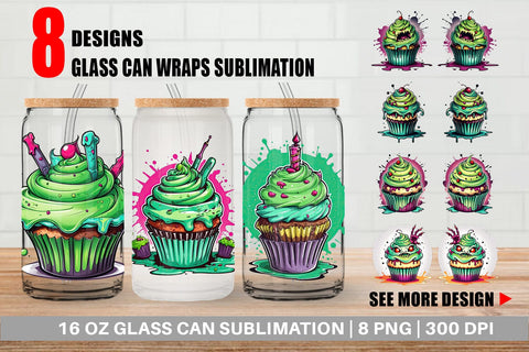 Glass Can Wrap Zombie Cupcake Sticker Sublimation artnoy 